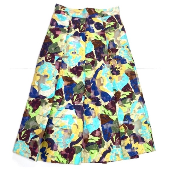 ZARA Floral Jacquard Puffy Pleated Midi Skirt in Yellow with Purple Size XS New - Picture 9 of 9